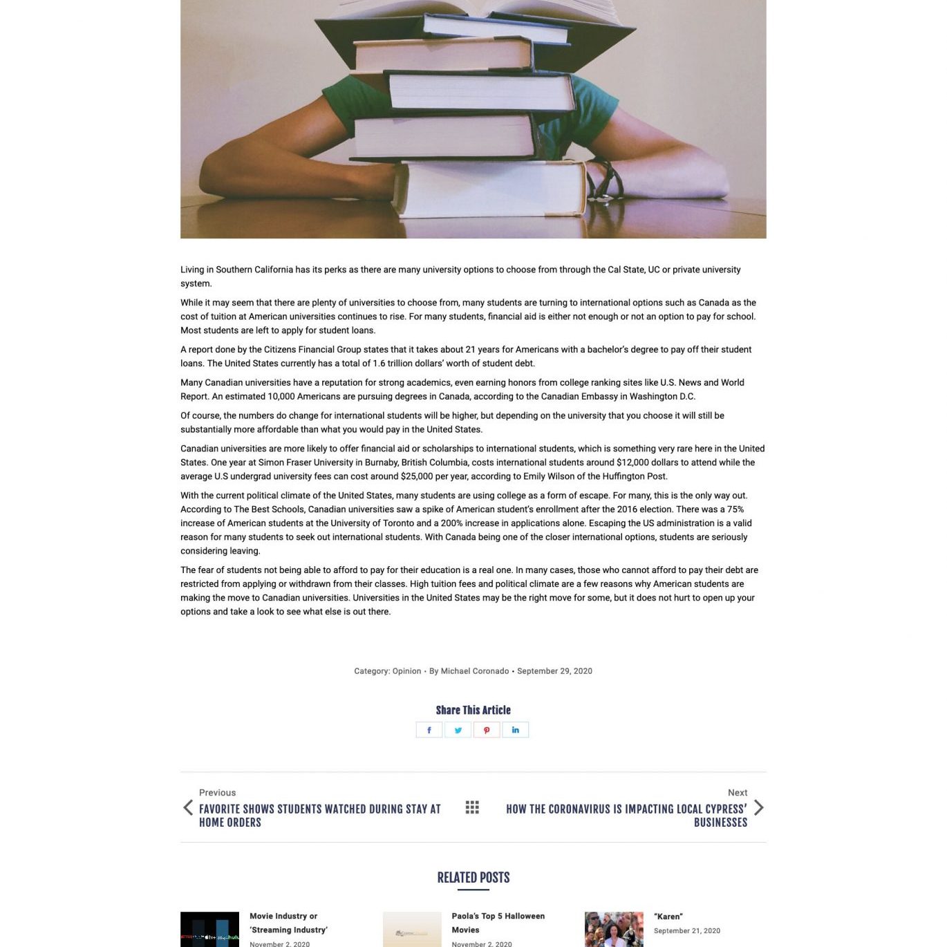 Joseph Bisharat - Project - Cypress Chronicle - Article Example