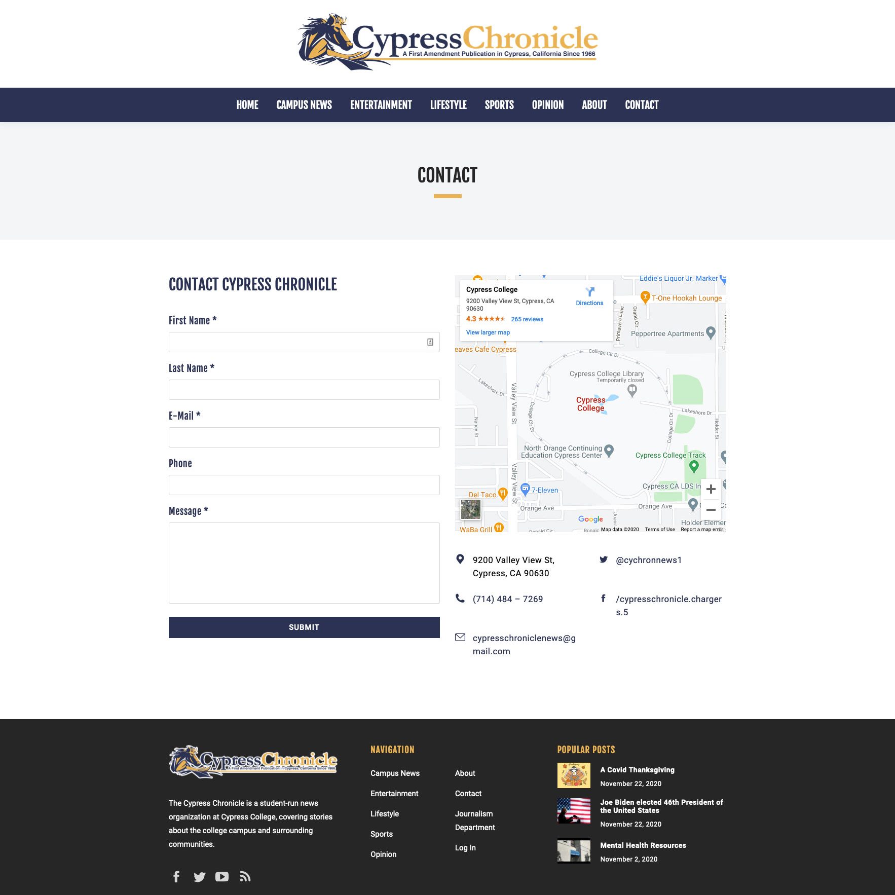 Joseph Bisharat - Project - Cypress Chronicle - Contact